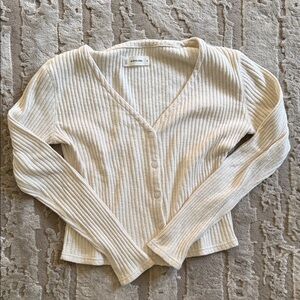 Everlane ribbed button down cardigan, ivory extra small